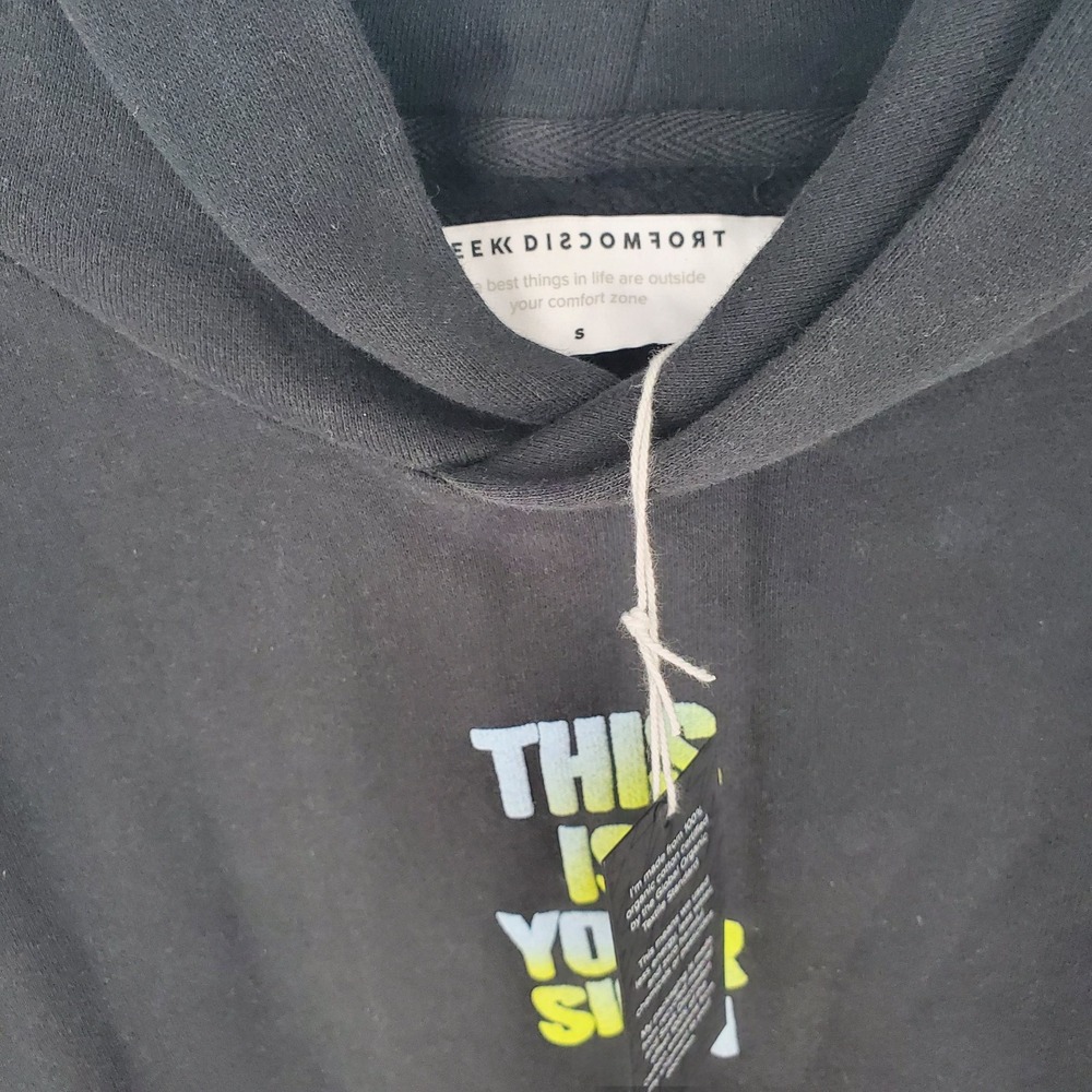 Seek Discomfort Hoodie Unisex Black Graphic Size Small NWT Men Womens - Picture 4 of 5